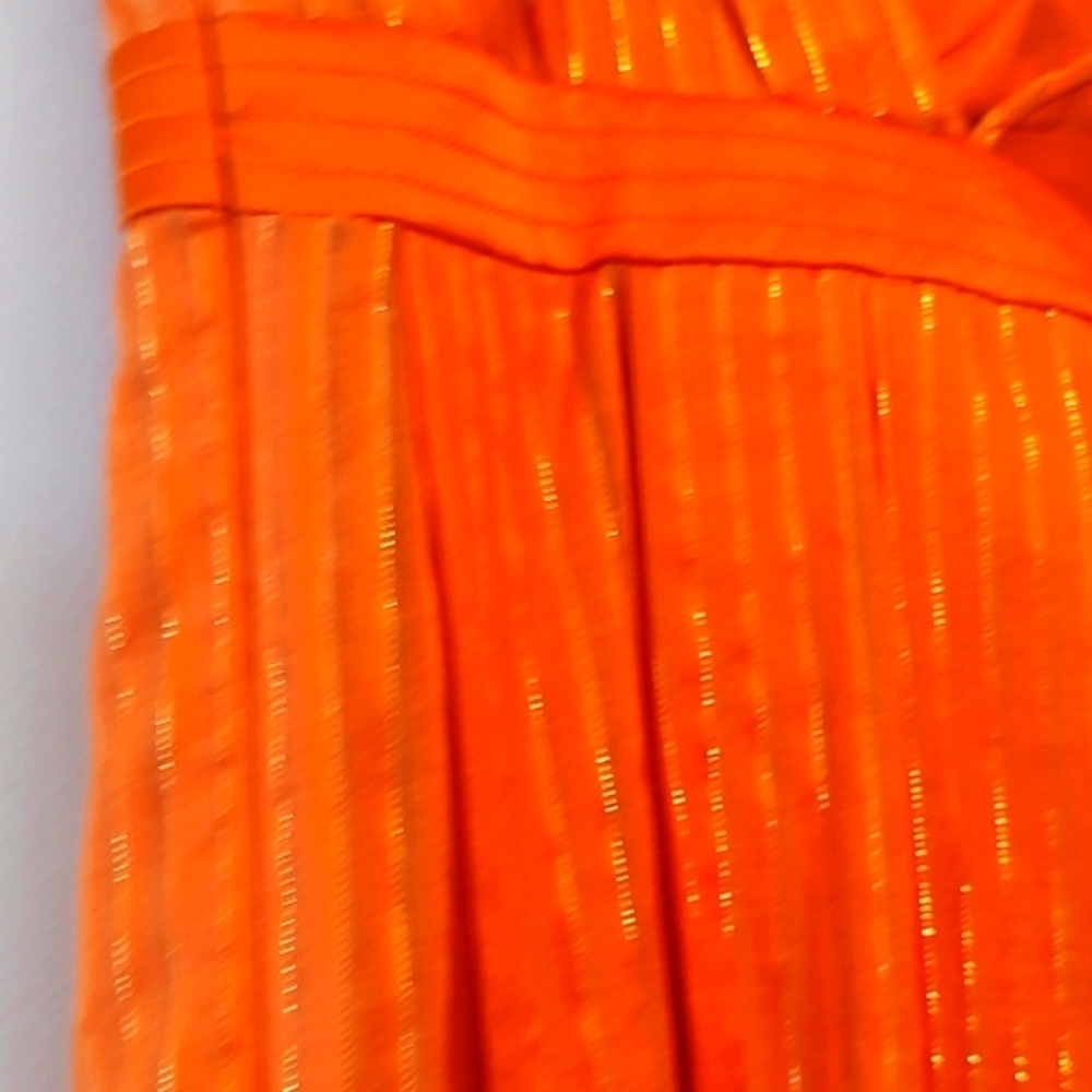 Laundry by Shelli Segal Orange Sleeveless Empire Pleated Midi Dress Size 12 - Picture 5 of 8